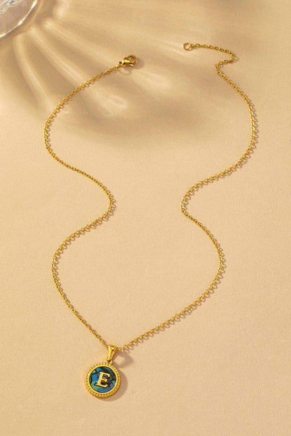 Brass Shell Inlay Initial Necklace