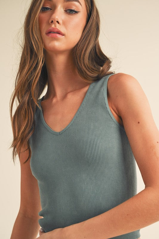 Seamless Reversible Stonewashed Ribbed Tank