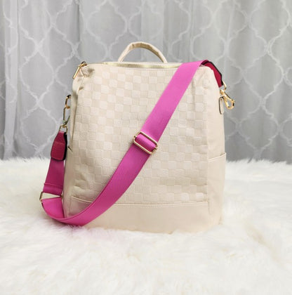 Checker Backpack Convertible Bag Pink Strap