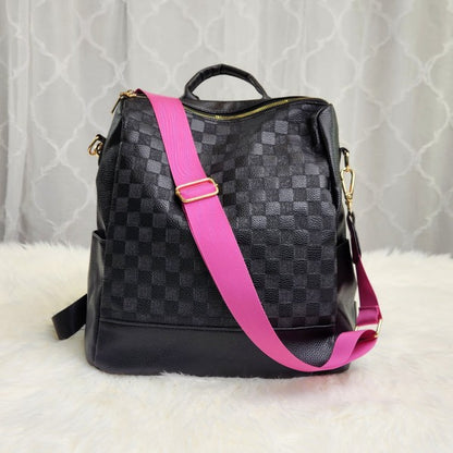 Checker Backpack Convertible Bag Pink Strap