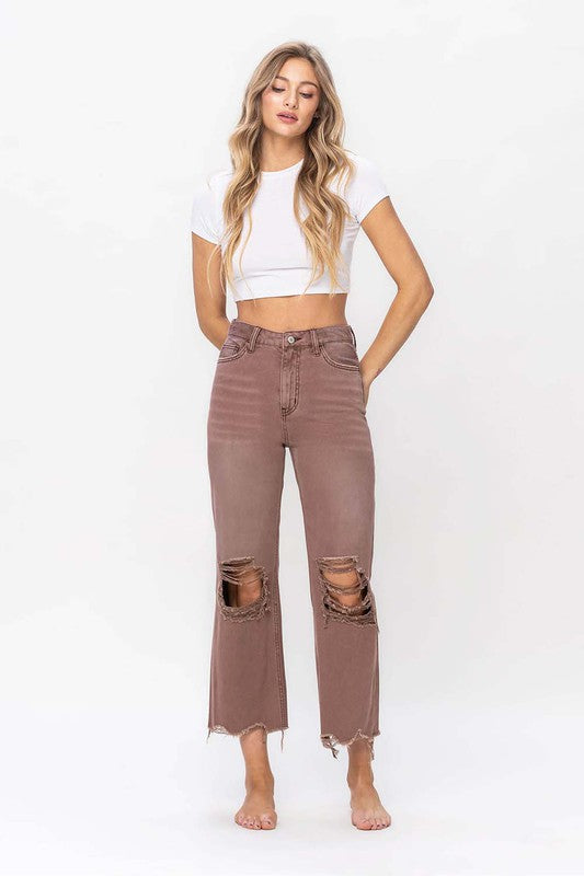 90's Vintage Crop Flare Jean - Mocha Mauve