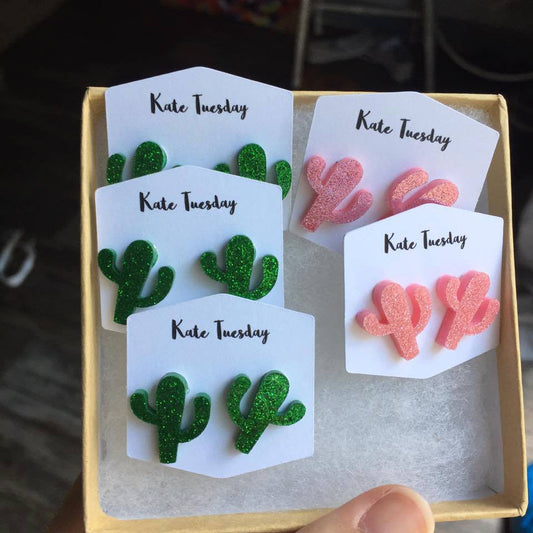 Sparkly Cactus Acrylic Earrings