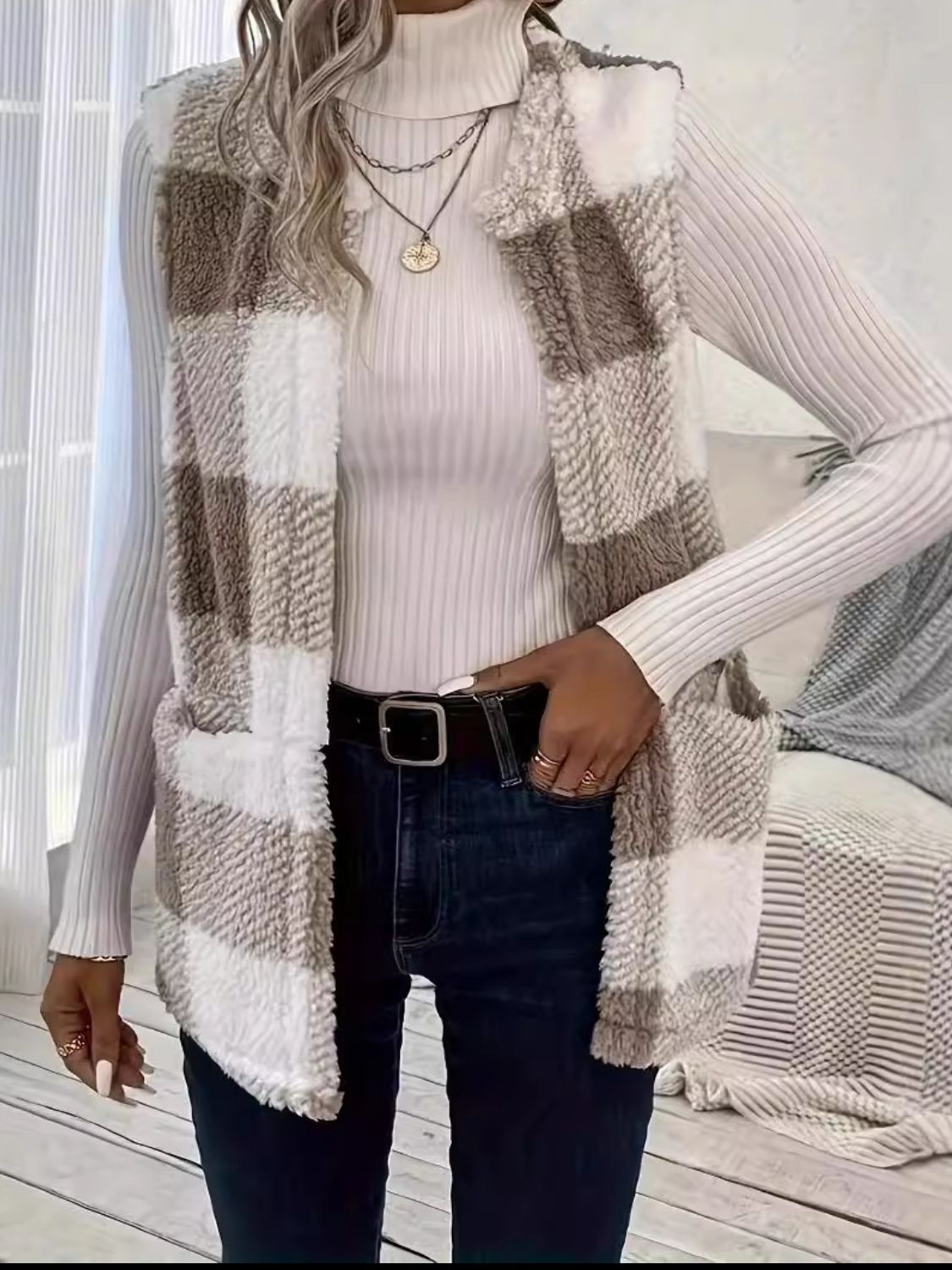 Today is the Day Plaid Vest - Mocha