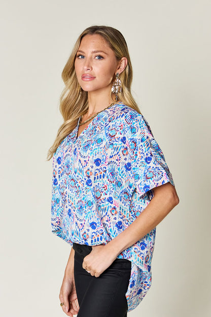 Double Take Printed Short Sleeve Blouse