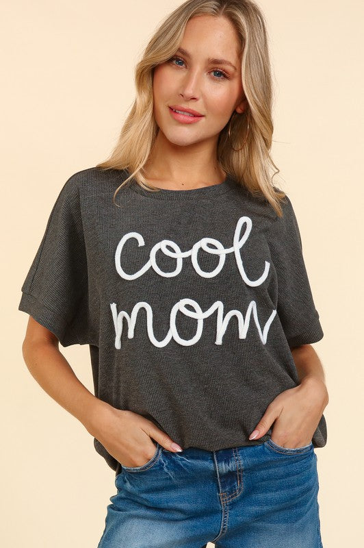 COOL MOM POP UP LETTER DOLMAN KNIT TOP