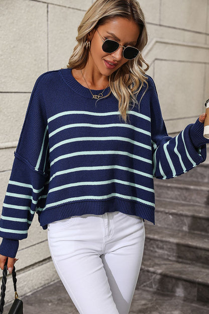 Take What You Get Striped Dropped Shoulder Sweater