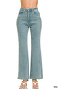 Acid Washed Frayed Cutoff Hem Straight Wide Pants