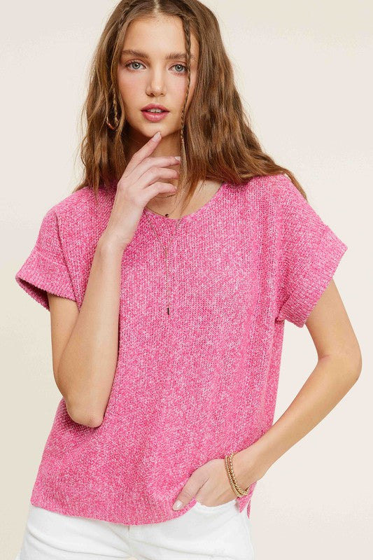 Soft Lightweight V-Neck Short Sleeve Sweater Top