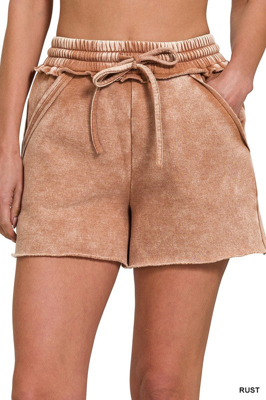 Acid Wash Fleece Zenana Shorts with Pockets