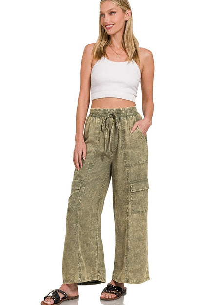 Zenana Sweet Nothings Linen Cargo Pants