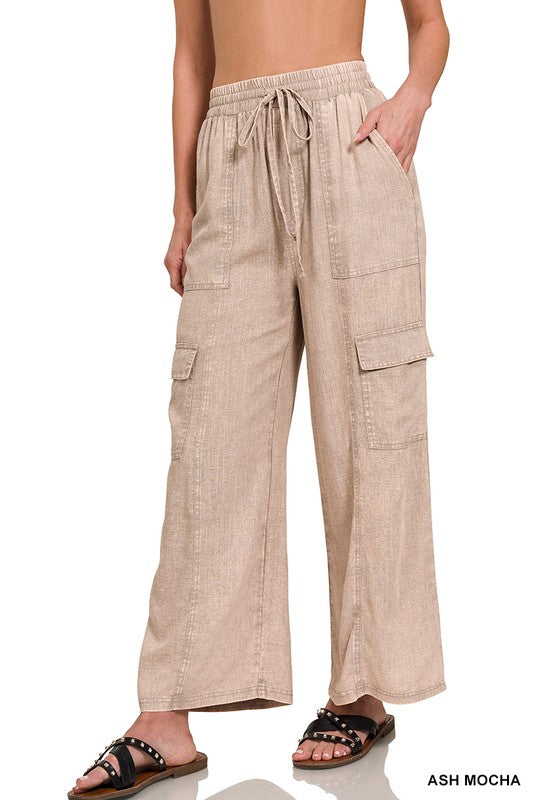 Zenana Sweet Nothings Linen Cargo Pants