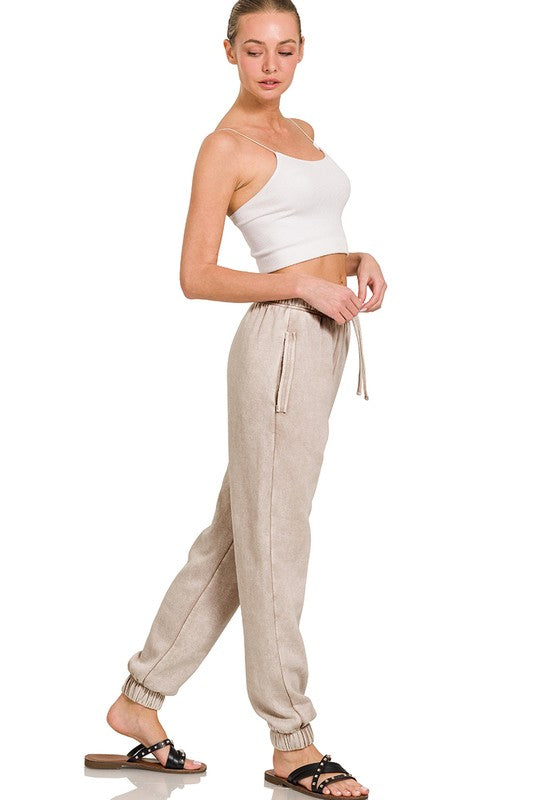 Zenana Comfort Acid Wash Fleece Sweatpants