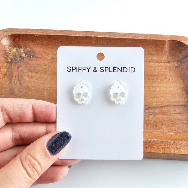 Skull Studs - White Glitter