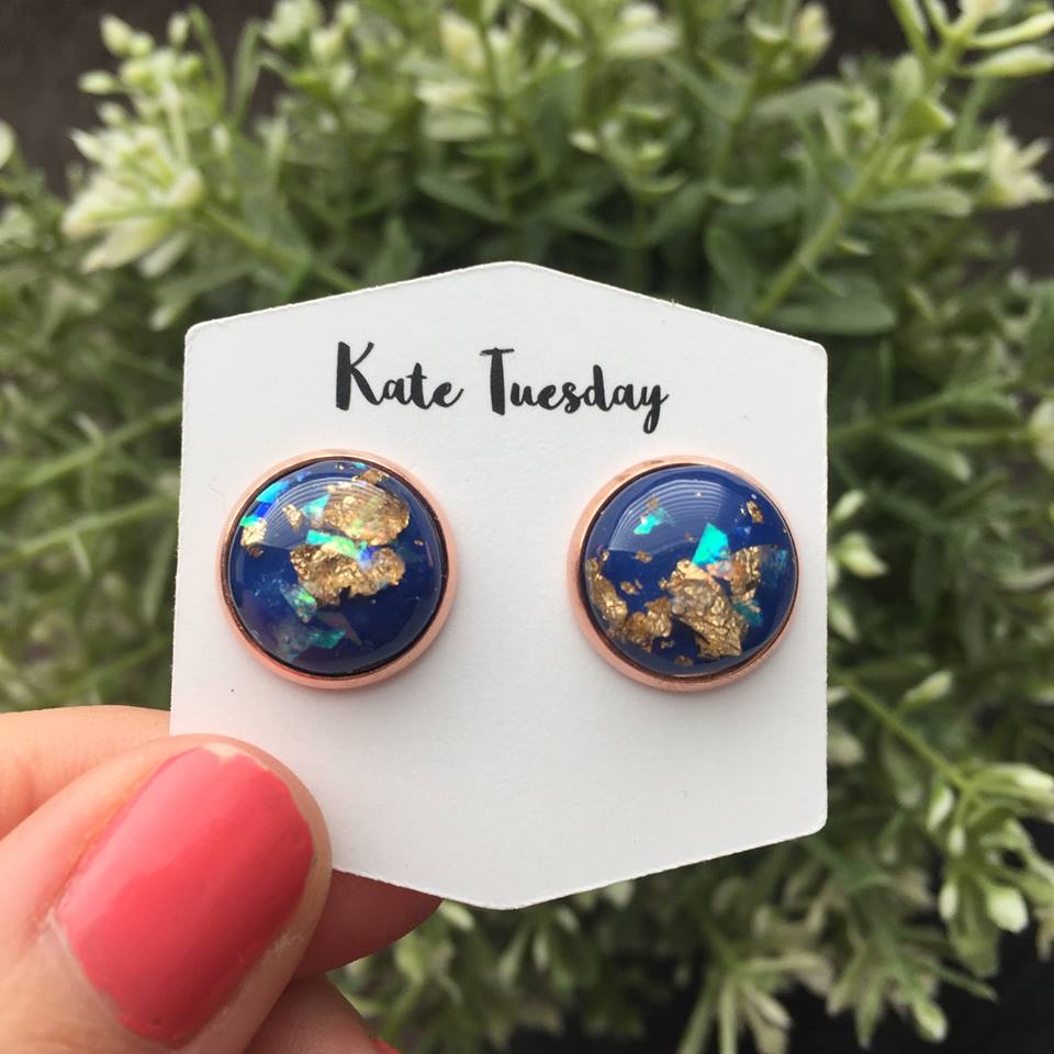 12mm Blue Gold Flake Earrings