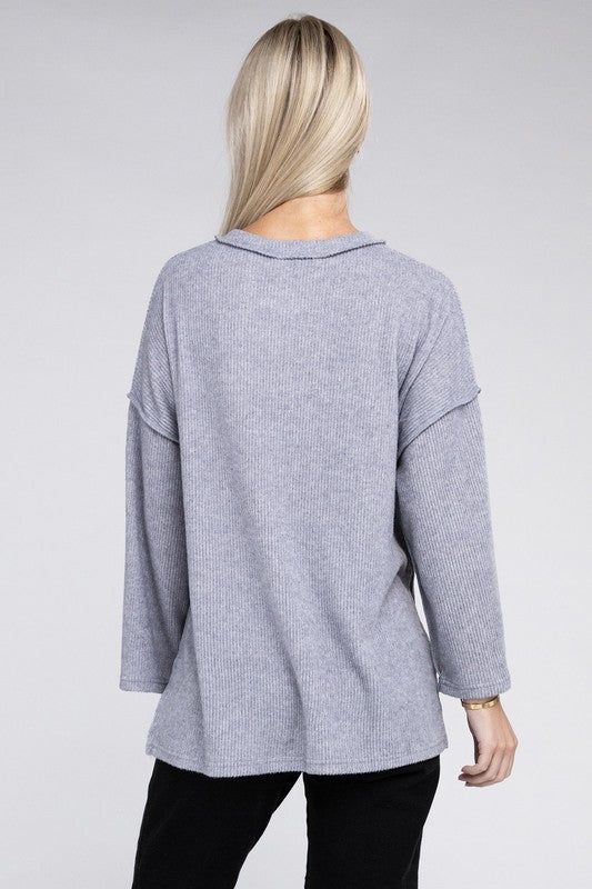 Zenana If Looks Could Kill Hacci Henley Sweater