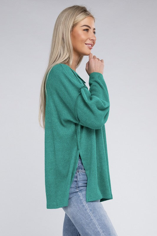 Zenana If Looks Could Kill Hacci Henley Sweater