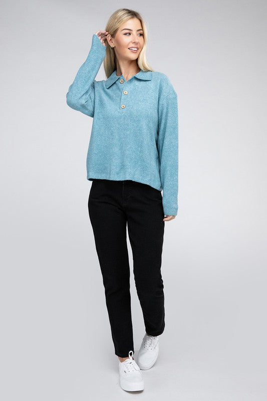 Brushed Melange Hacci Collared Sweater