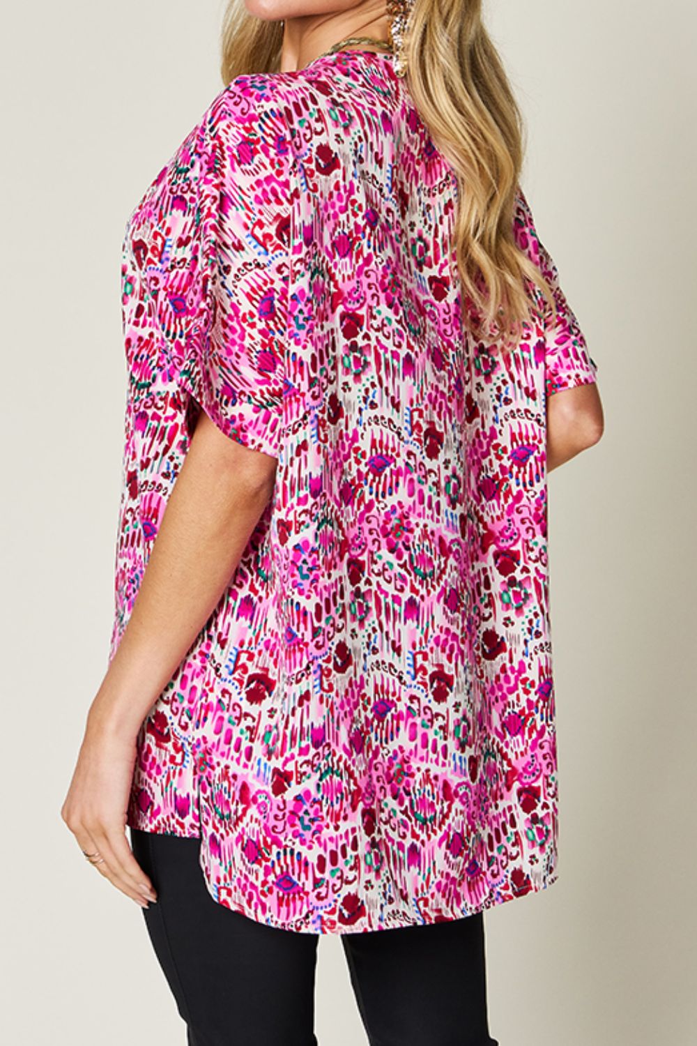 Double Take Printed Short Sleeve Blouse