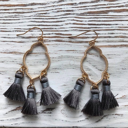 Ava Gold Tassel Drop Hoop Earrings