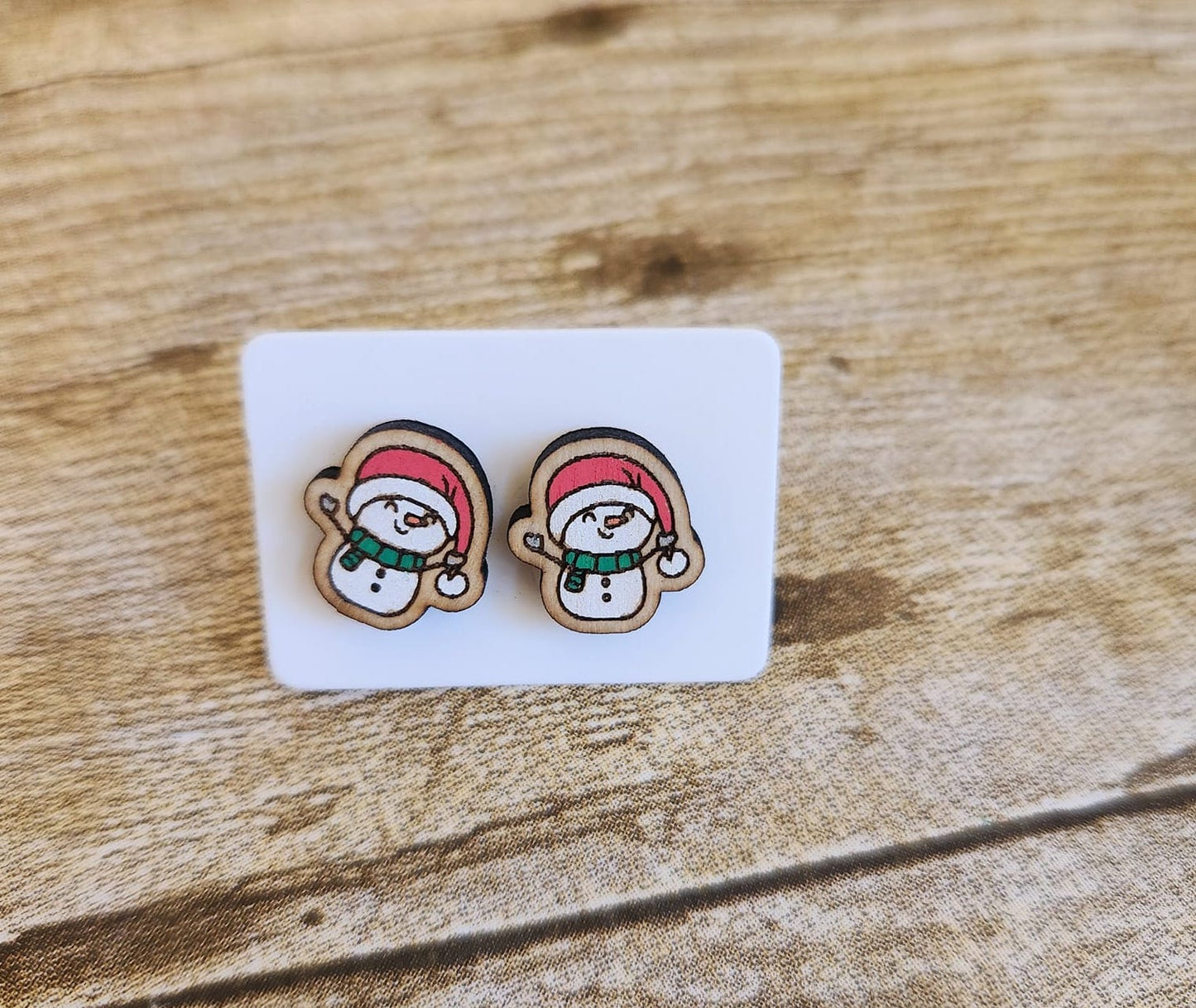 Snowman Wood Stud Earrings