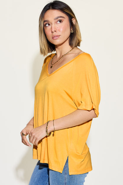 Basic Bamboo Slit V-Neck T-Shirt