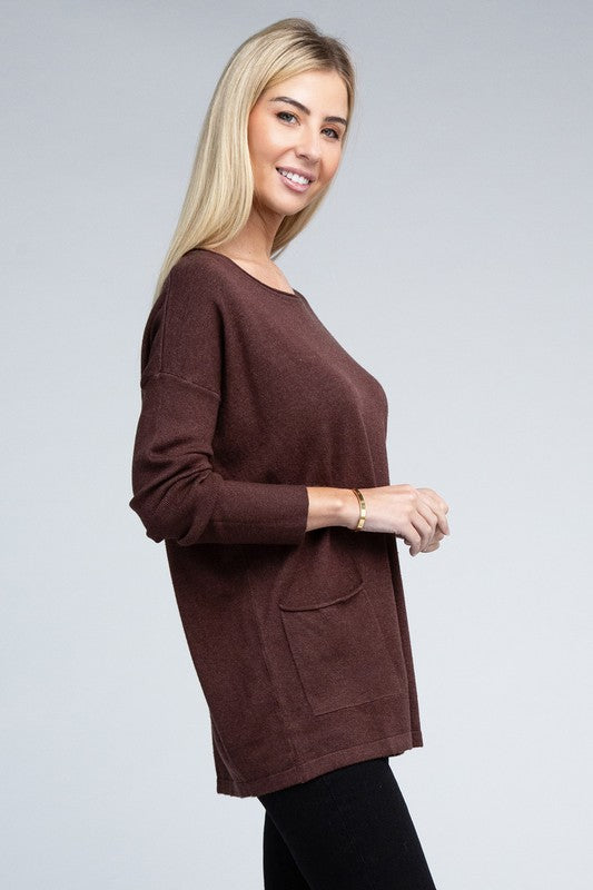 Zenana Front Pockets Sweater