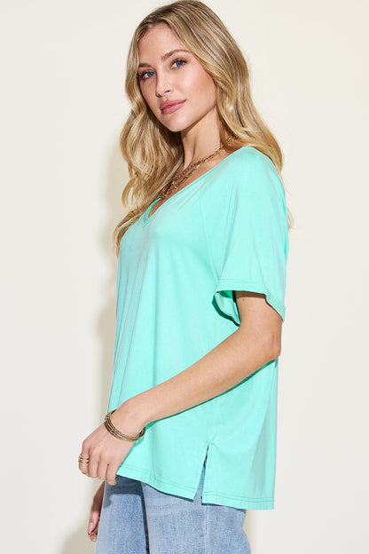 Basic Bamboo Slit V-Neck T-Shirt