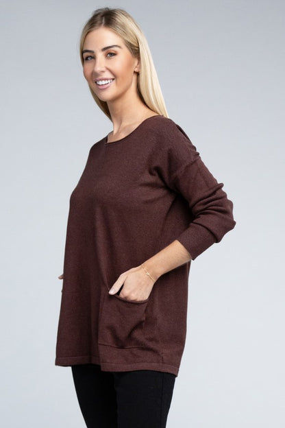 Zenana Front Pockets Sweater