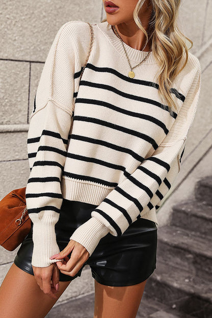 Take What You Get Striped Dropped Shoulder Sweater
