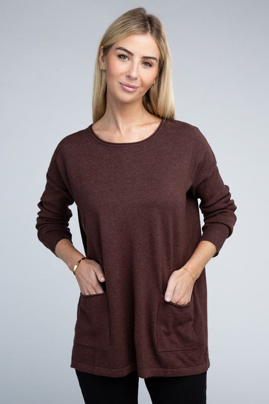 Zenana Front Pockets Sweater