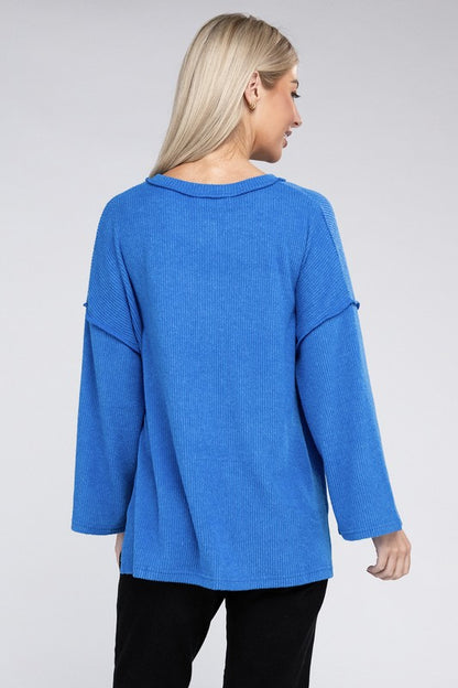 Zenana If Looks Could Kill Hacci Henley Sweater