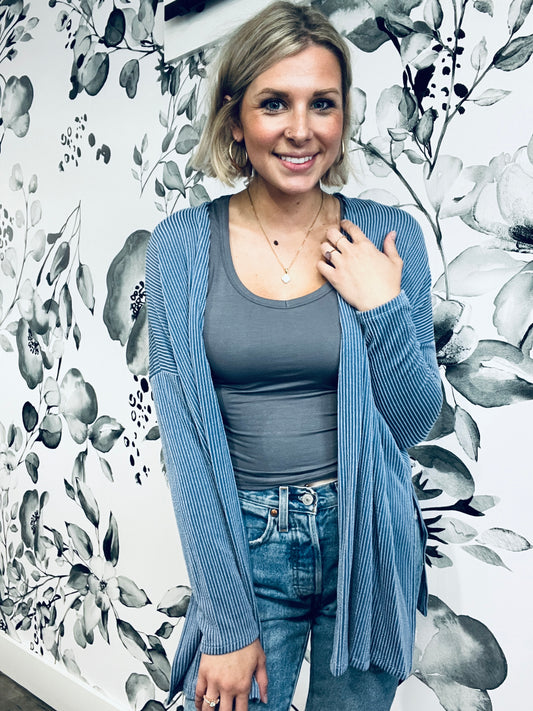 Dusty Blue Ribbed Cardigan