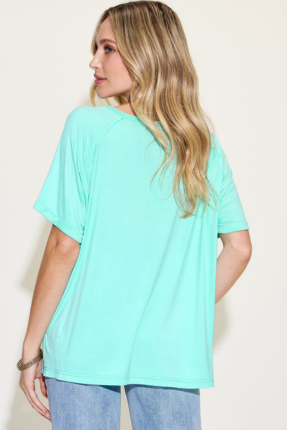 Basic Bamboo Slit V-Neck T-Shirt