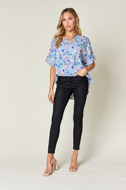 Double Take Printed Short Sleeve Blouse