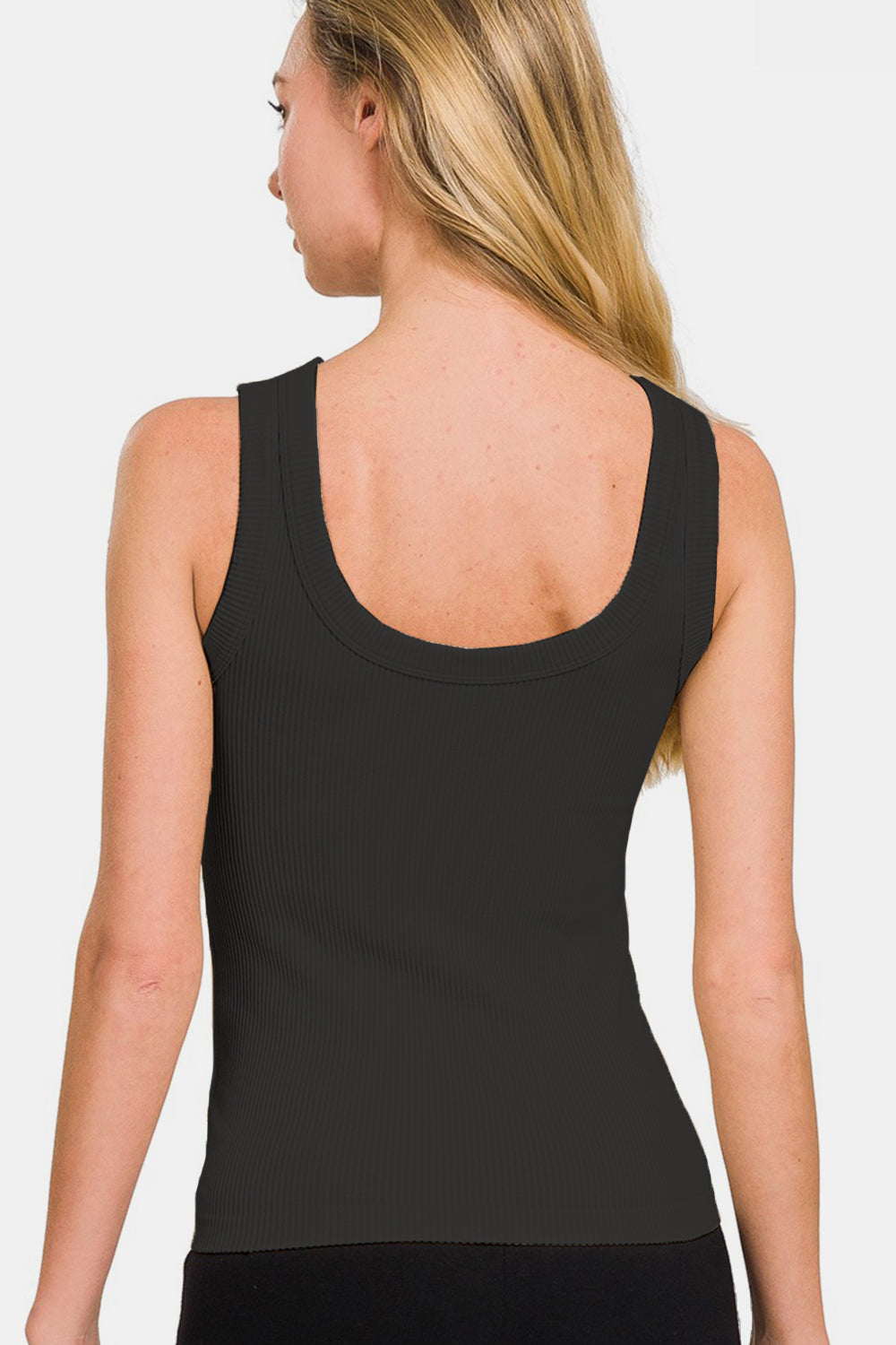 Zenana 2 Way Neckline Washed Ribbed Tank - Black