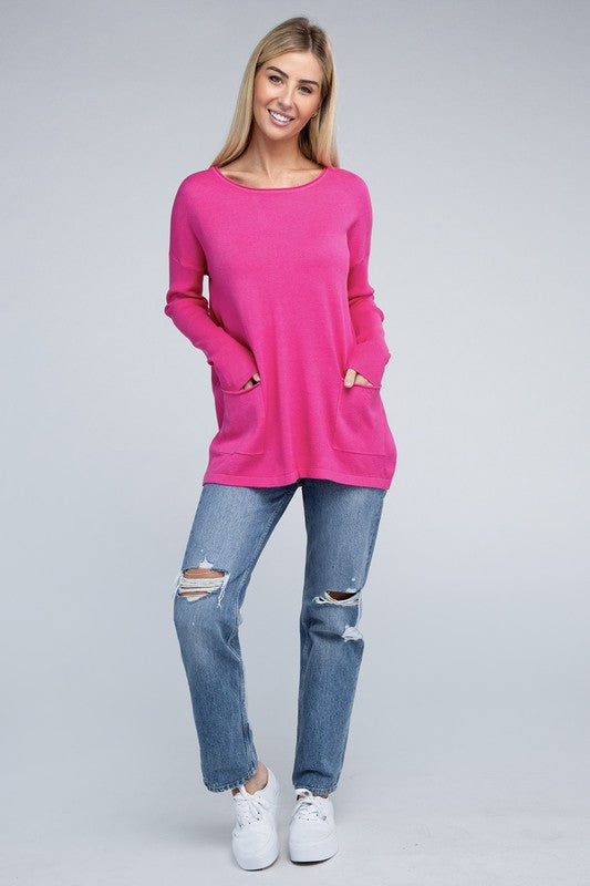 Zenana Front Pockets Sweater