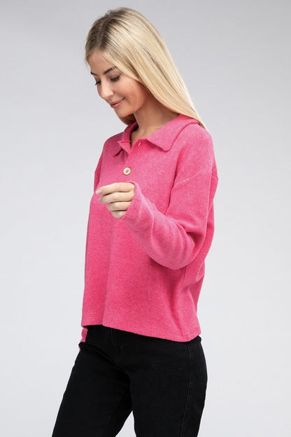 Brushed Melange Hacci Collared Sweater