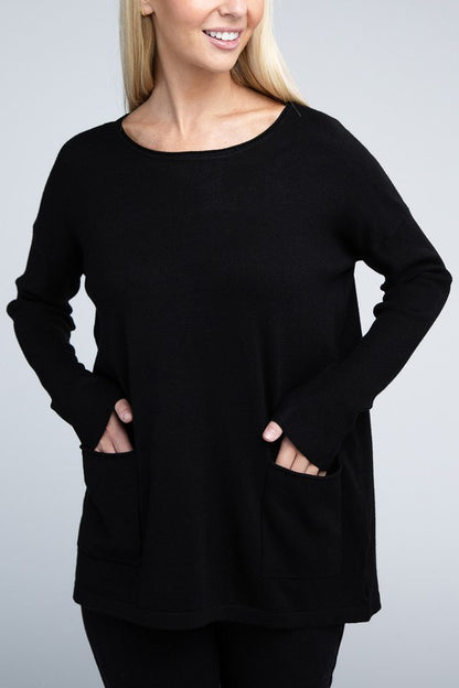 Zenana Front Pockets Sweater