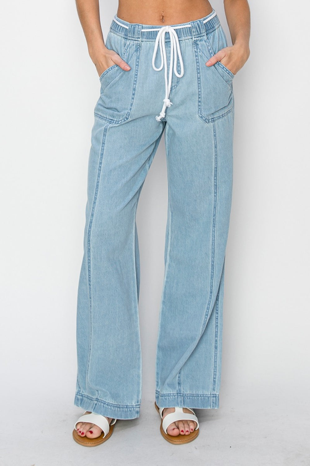 Risen Chambray High Rise Straight Pants