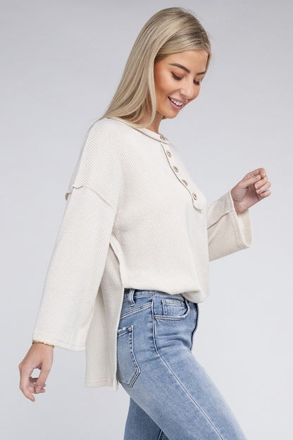 Zenana If Looks Could Kill Hacci Henley Sweater