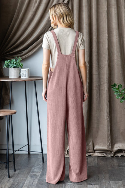 Heimish Full Size Ribbed Front Pocket Sleeveless Jumpsuit