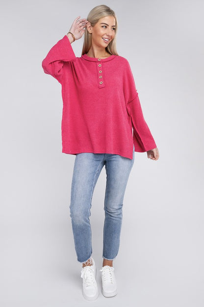 Zenana If Looks Could Kill Hacci Henley Sweater