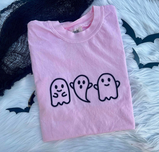 Embroidered 3D Puff Triple Ghosts Tee