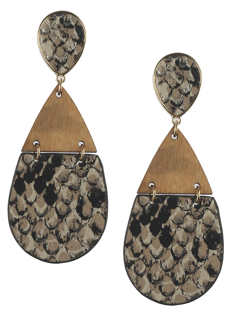 Snake Skin Wood Earrings