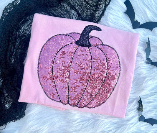 Embroidered Pink Sequin Pumpkin Tee