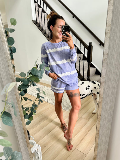 Tie-dyed Stripes Long Sleeve Shorts Lounge Set