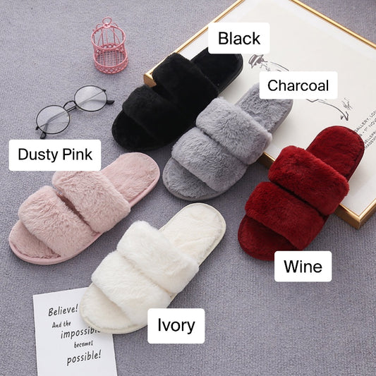 Faux Fur Double Strap Slippers
