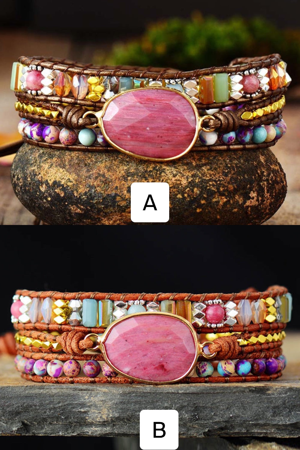 Handmade Crystal Beaded Natural Stone Bracelet