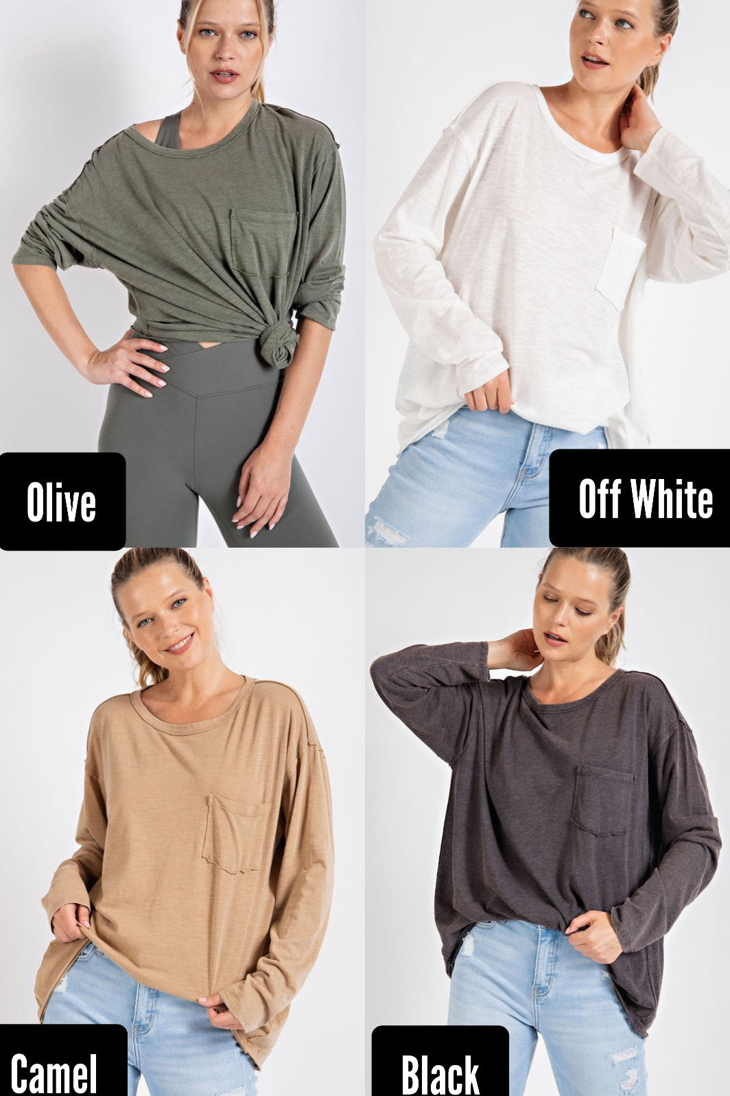 Rae mode Mineral Washed Round Neckline Long Sleeves Top