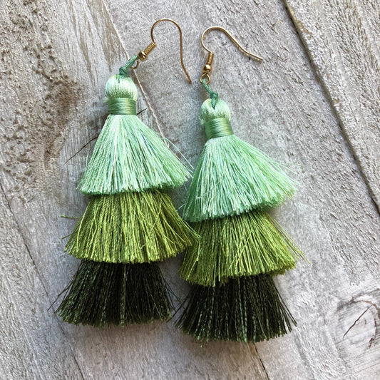 Spring Tassel Earrings Green